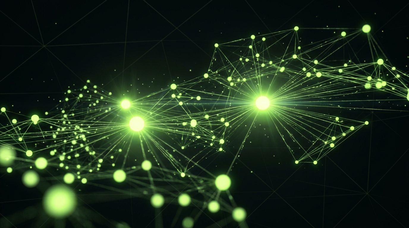 Abstract network of glowing green nodes connected by luminous lines