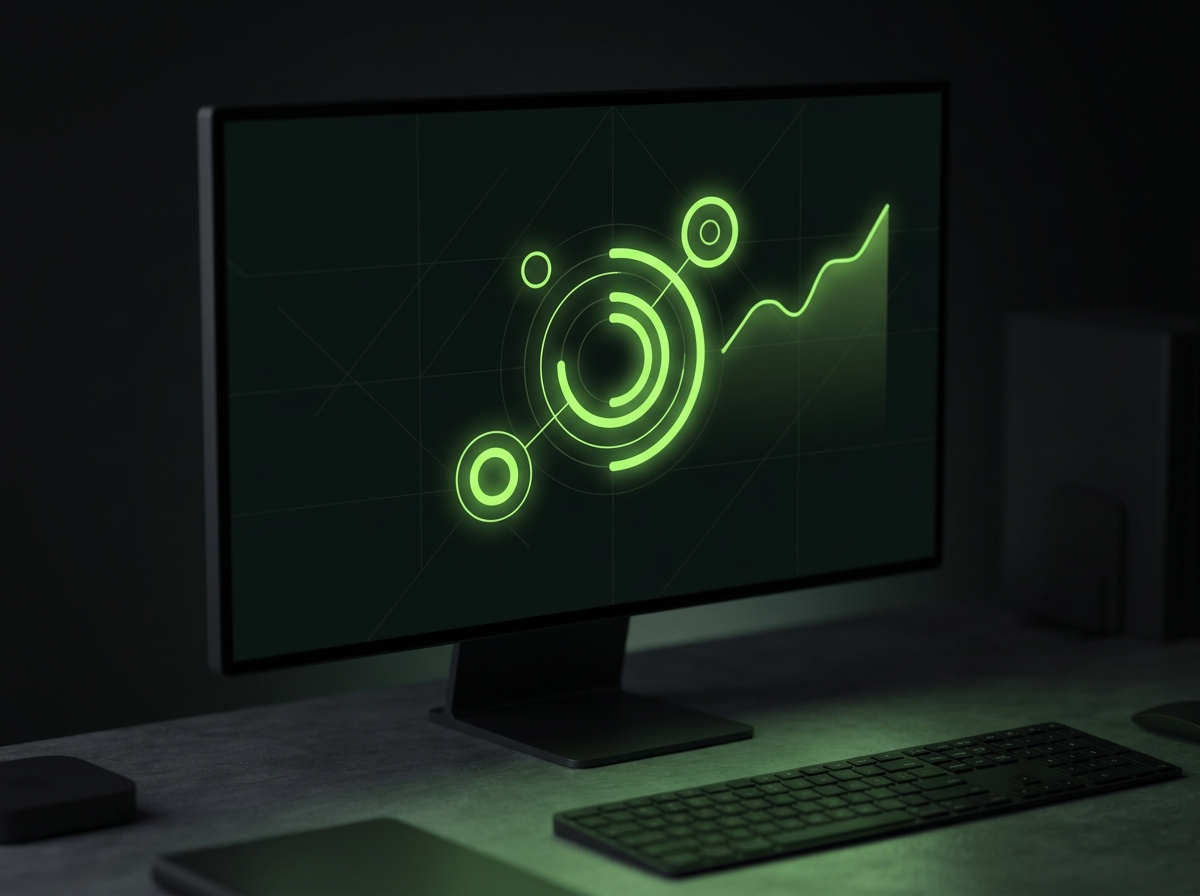 Live dashboard with glowing progress gauges on a dark monitor